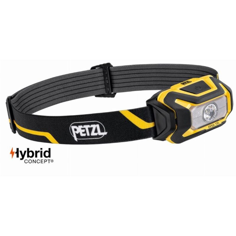 foto del prodotto lampada frontale compatta petzl aria 1r impermeabile 450 lumen nero giallo batteria inclusa e069ca00