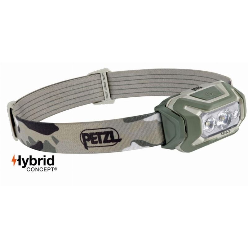 foto del prodotto lampada frontale compatta petzl aria 2r impermeabile 450 lumen camo batteria inclusa e071aa00