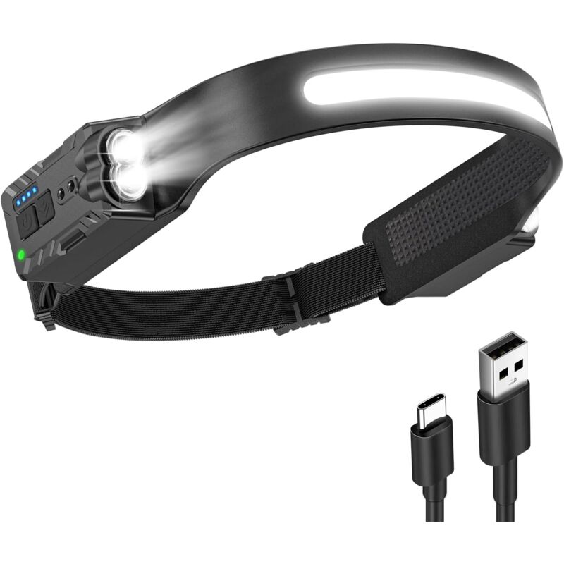 foto del prodotto lampada frontale, lampada frontale a led ultra potente con 5 modalit di illuminazione, lampada frontale ricaricabile grandangolare a 340 con