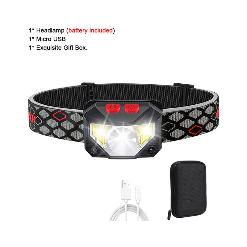 foto del prodotto lampada frontale led, confezione da 2 torcia frontale super luminosa con sensore di movimento 1500 lumen 10 modalit lampada frontale 1200mah torcia