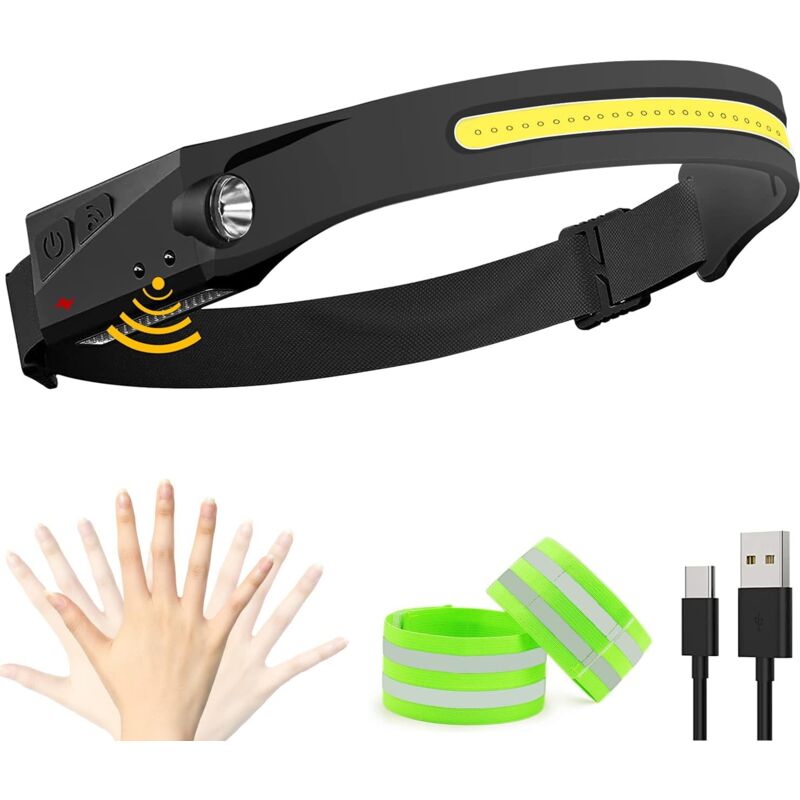 foto del prodotto lampada frontale led usb, illuminazione grandangolare 230 potente torcia frontale impermeabile, lampada frontale a induzione per jogging in tutte le