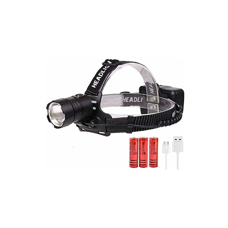 foto del prodotto lampada frontale potente, torcia frontale ricaricabile tramite usb, xhp70 led ultra potente con 3 modalit di illuminazione e zoom per lavoro,
