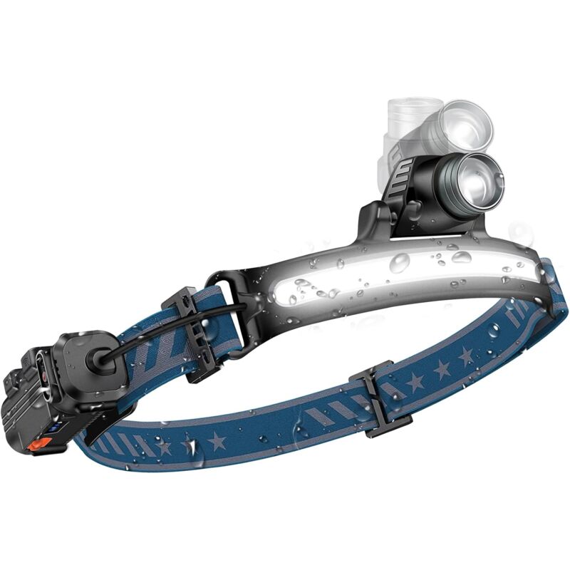 foto del prodotto lampada frontale ricaricabile da 2000 lumen torcia led con sensore zoom, 6 modalit , ipx65