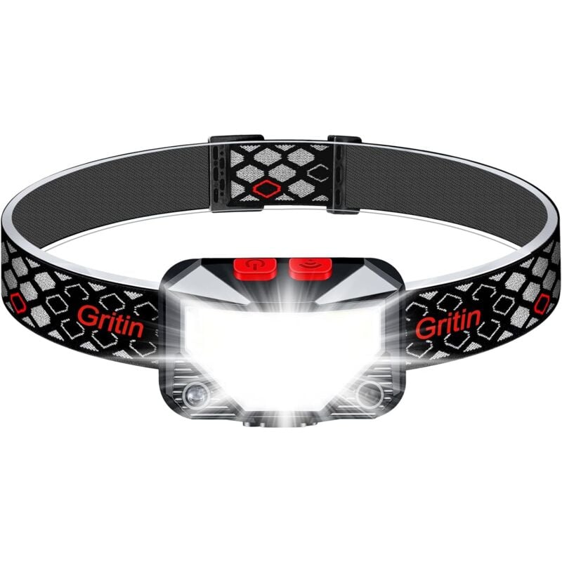 foto del prodotto lampada frontale ricaricabile gritin led, lampada frontale super luminosa con 8 modalit di illuminazione, sensore di movimento e luce rossa, mini