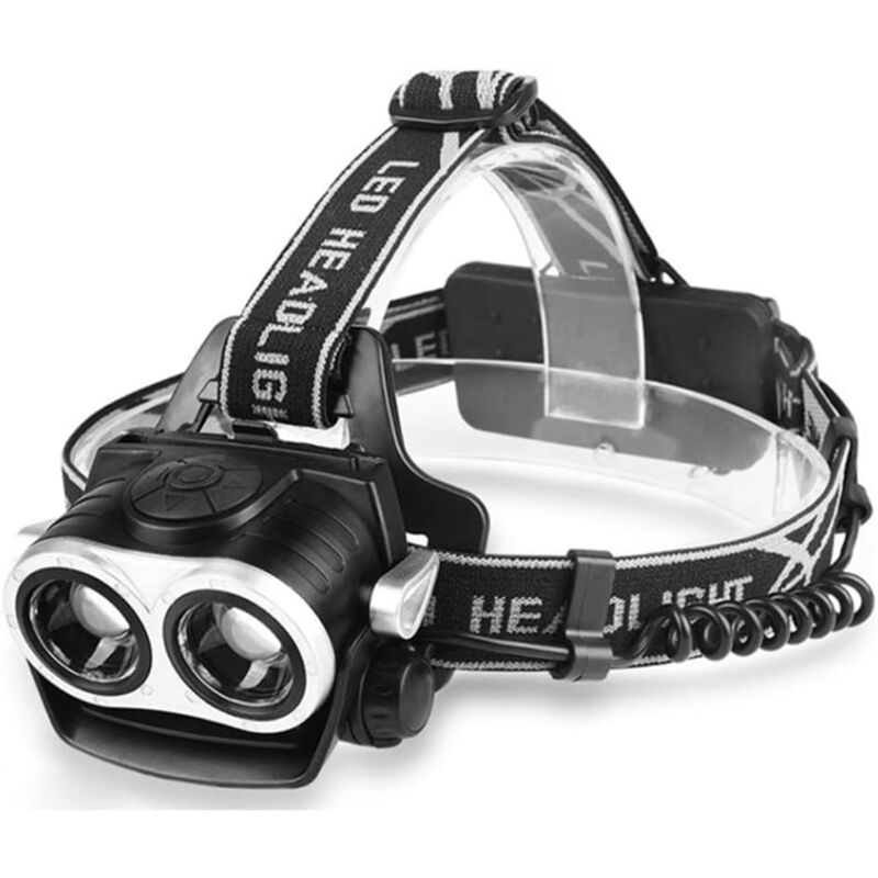 foto del prodotto lampada frontale ricaricabile, lampada frontale a led super luminosa, lampada frontale a led super luminosa 2xt6 led zoomable headlight torcia