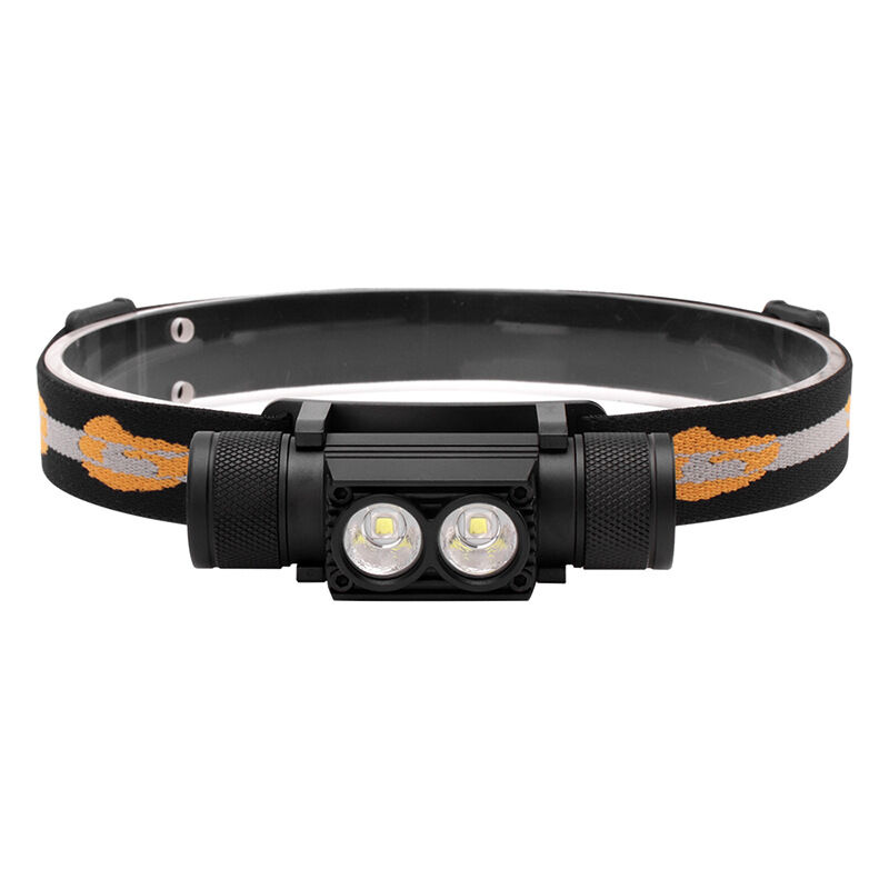 foto del prodotto lampada frontale ricaricabile, led xml l2 lumens, leggera e impermeabile, rimovibile