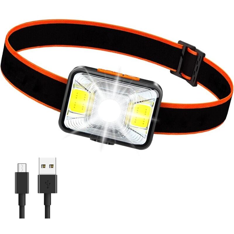 foto del prodotto lampada frontale ricaricabile tramite usb, 1000 mah 1800 lux torcia frontale super luminosa con 5 modalit di illuminazione lampada frontale