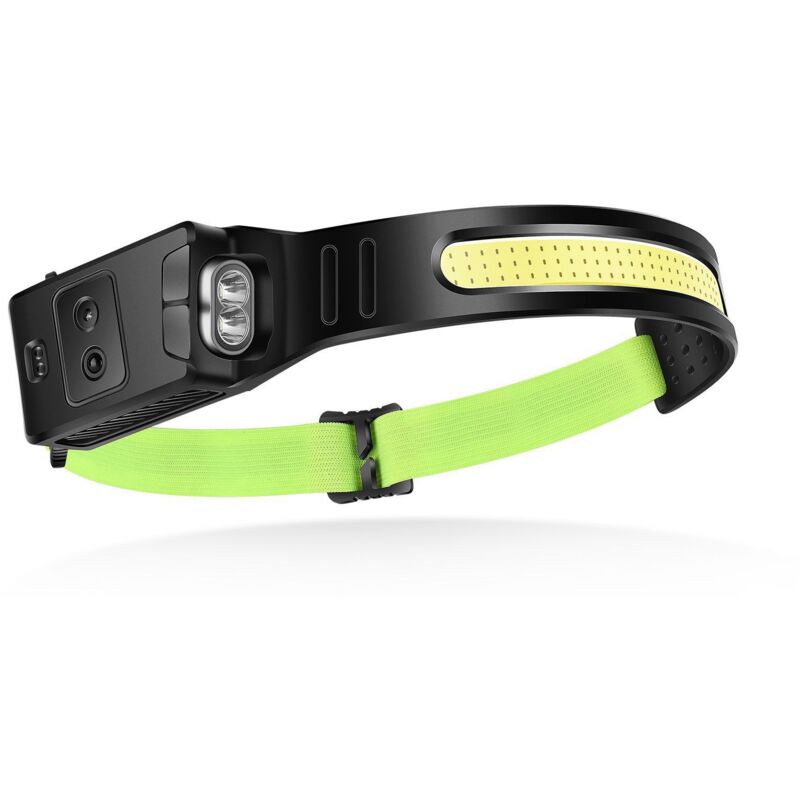 foto del prodotto lampada frontale ricaricabile tramite usb, lampada frontale a led ultra potente unbon con 3 modalit di illuminazione, sensore di movimento, leggera