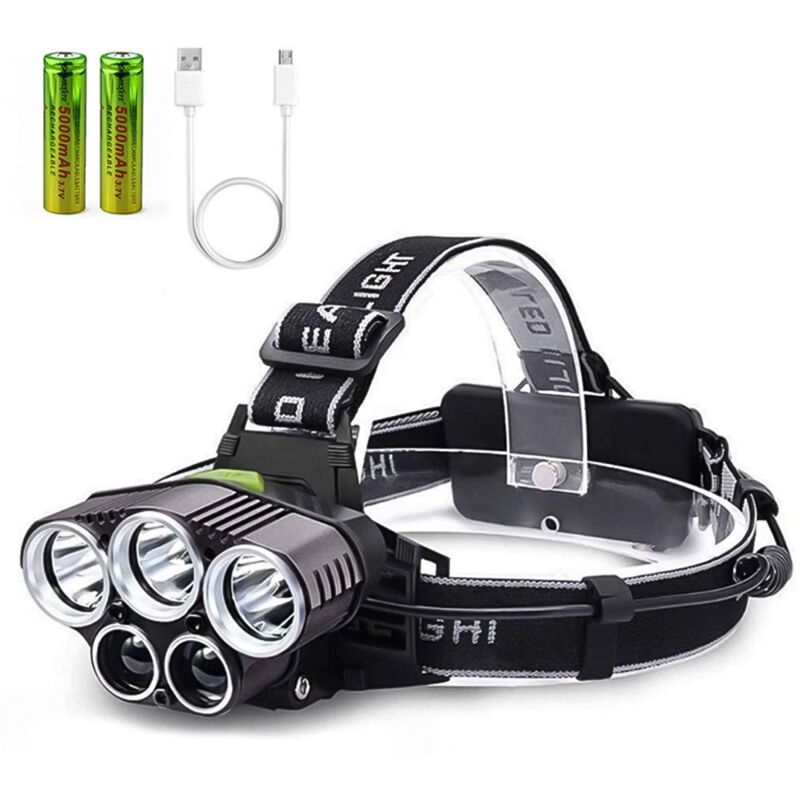 foto del prodotto lampada frontale ricaricabile tramite usb, lampada frontale tyc a 6 modalit con 2 batterie di grande capacit , lampade frontali impermeabili per