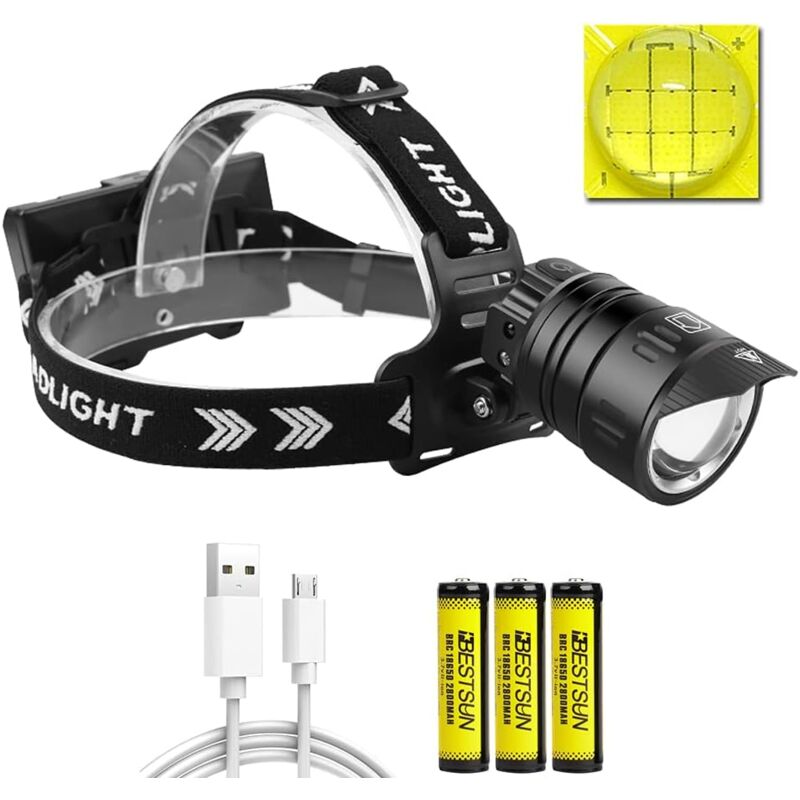 foto del prodotto lampada frontale super luminosa da 10000 lumen, xhp99 torcia frontale ricaricabile tramite usb con sensore di movimento, 3 modalità di illuminazione,