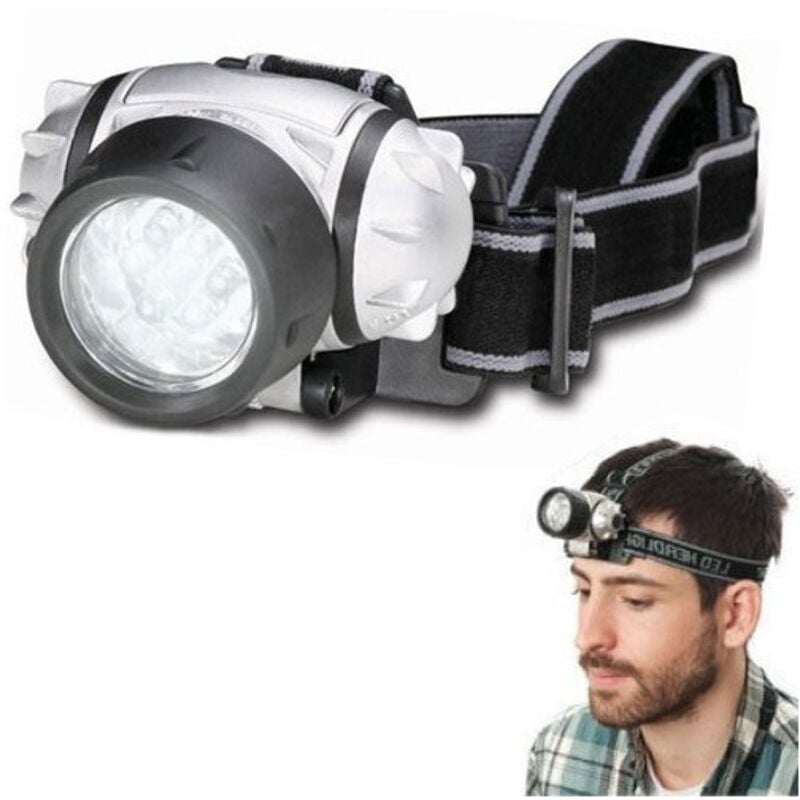 foto del prodotto lampada frontale torcia da testa luce 7 led bianchi a batterie pesca sport trade shop traesio