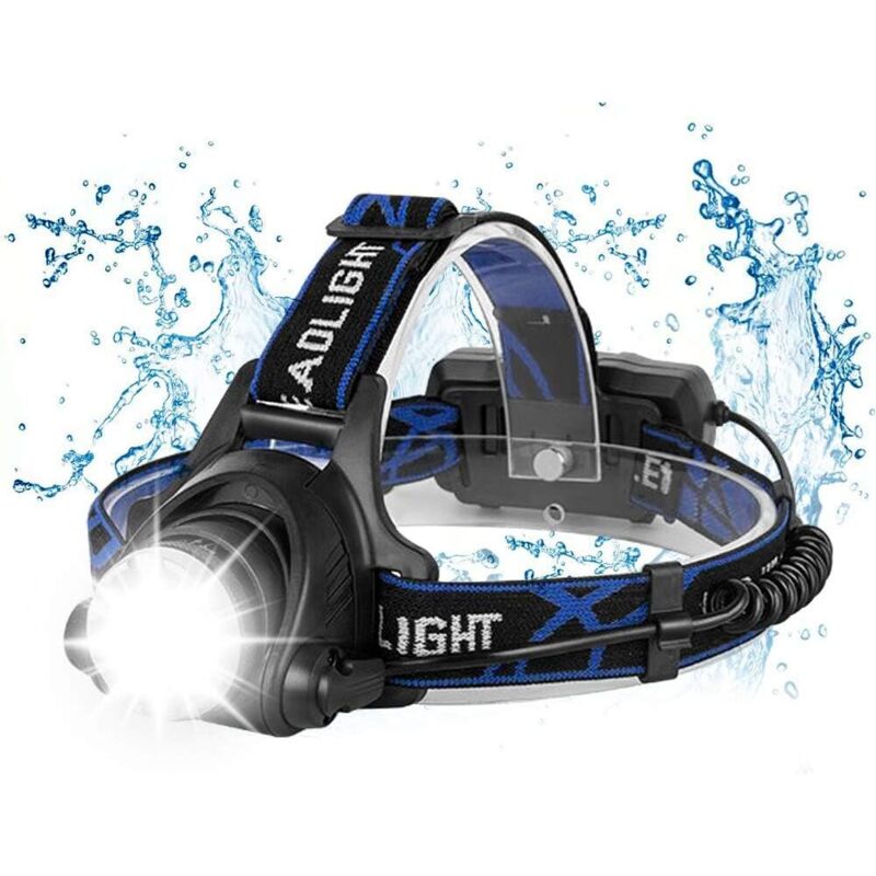 foto del prodotto lampada frontale, torcia led ricaricabile, lampada frontale da 10000lm con 3 modalità di illuminazione con cavo usb 2 batterie 18650 con spia luminosa