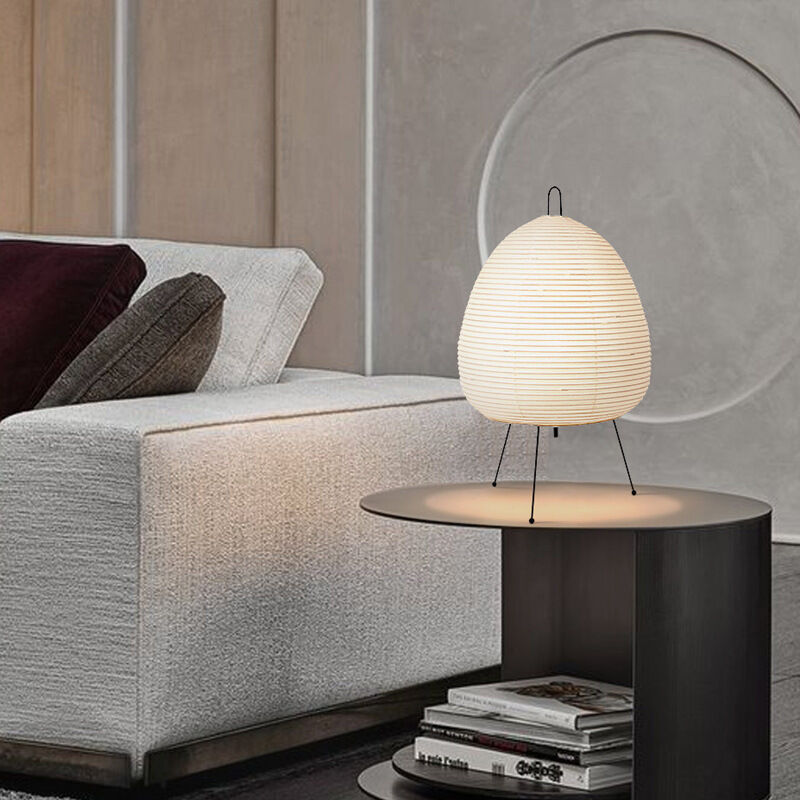 foto del prodotto lampada in carta di riso in stile wabi sabi, lampada da tavolo moderna con decorazione nordica per soggiorno, lampada da comodino