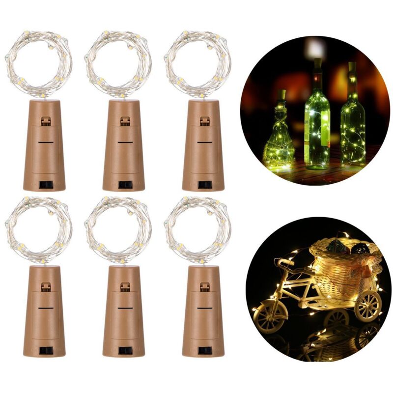 foto del prodotto lampada in filo di rame, lampada con tappo di bottiglia, lampada a led con batteria a bottone decorazione luminosa set di 6, luce calda rapanda