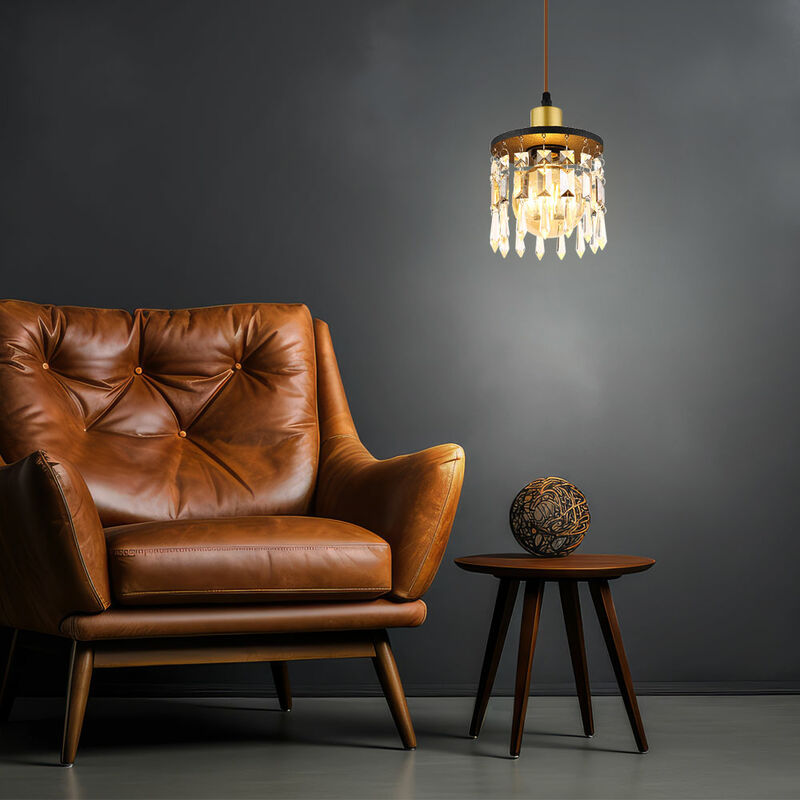 foto del prodotto lampada in legno lampada a sospensione lampada a sospensione ottone oro lampada a sospensione cristallo soggiorno, altezza regolabile, vetro, nero,