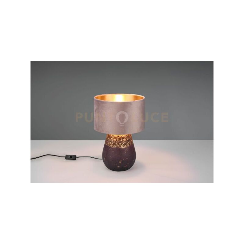 foto del prodotto lampada kiran con paralume velluto rosa pastello e oro h.39cm ceramica marrone e oro r51231094