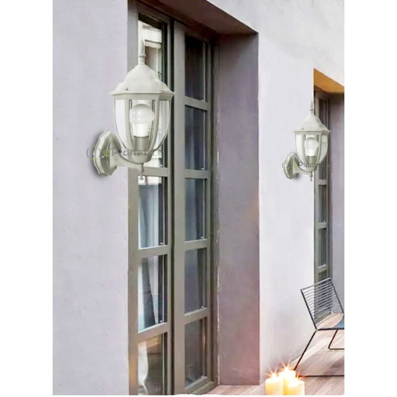foto del prodotto lampada lanterna faretto da muro applique da giardino e27 da esterno ip55 bianco