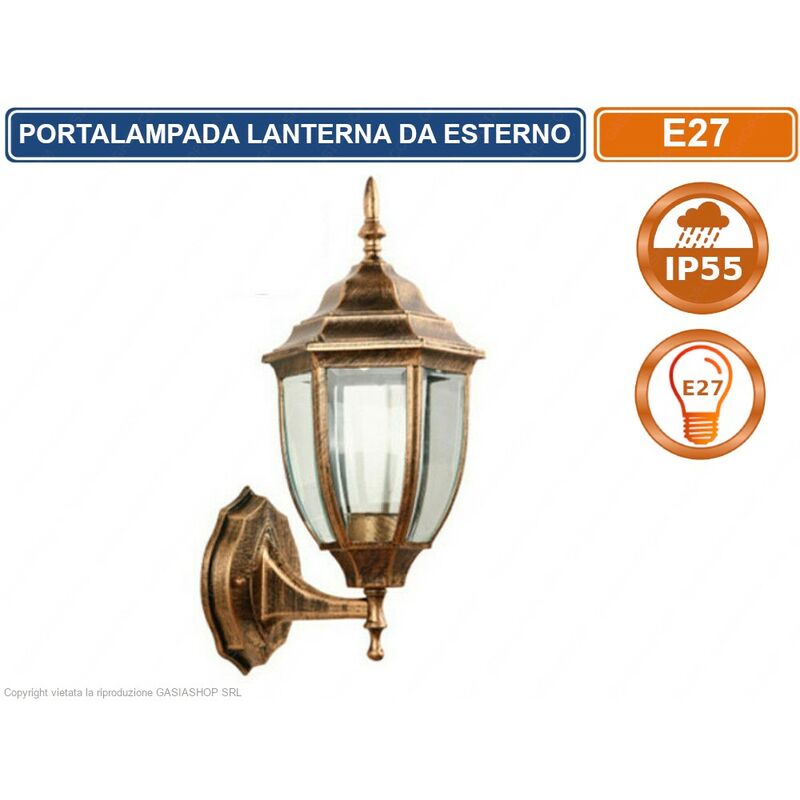 foto del prodotto lampada lanterna faretto da muro applique da giardino e27 da esterno ip55 rame anticato