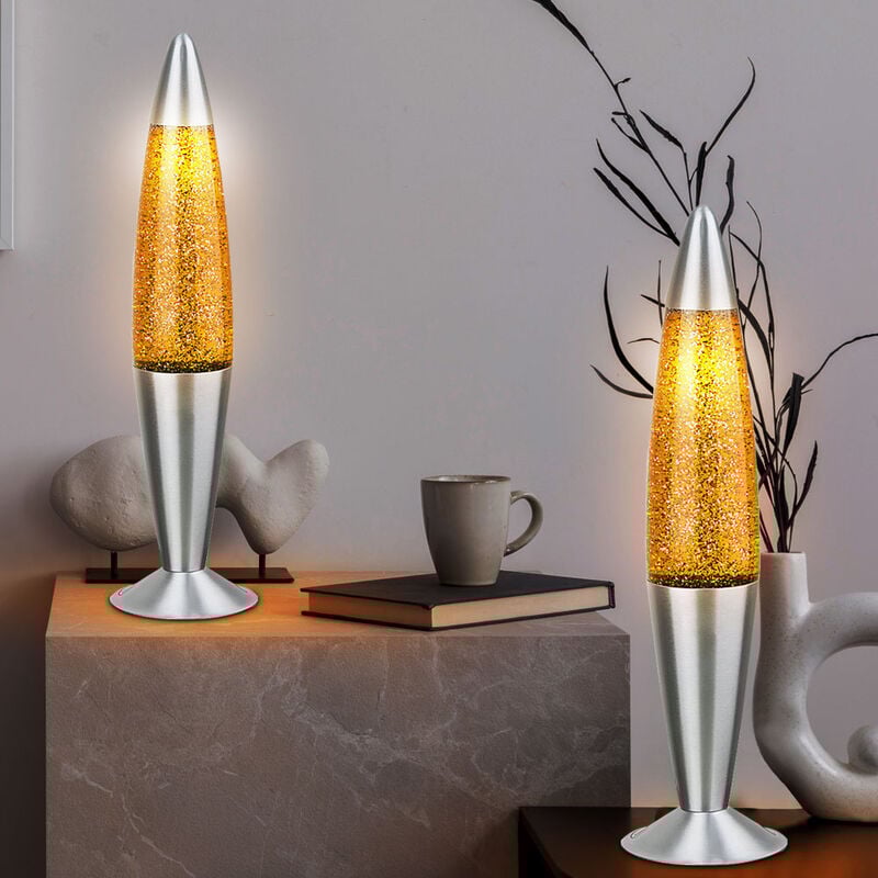 foto del prodotto lampada lava glitter lampada da tavolo glitter luce decorativa glitter per la cameretta dei bambini, alluminio argento, 1x e14, pxh 10,8x42,5 cm, set