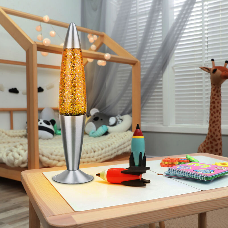 foto del prodotto lampada lava glitterata lampada da tavolo glitterata lampada decorativa glitterata camera dei bambini, alluminio argento, 1x e14, dxh 10,8x42,5 cm