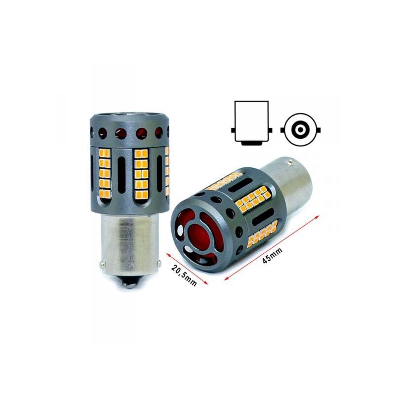 foto del prodotto lampada led 1156 ba15s p21w 100 canbus 12v 21w effettiva arancione piedi dritti con ventola in testa