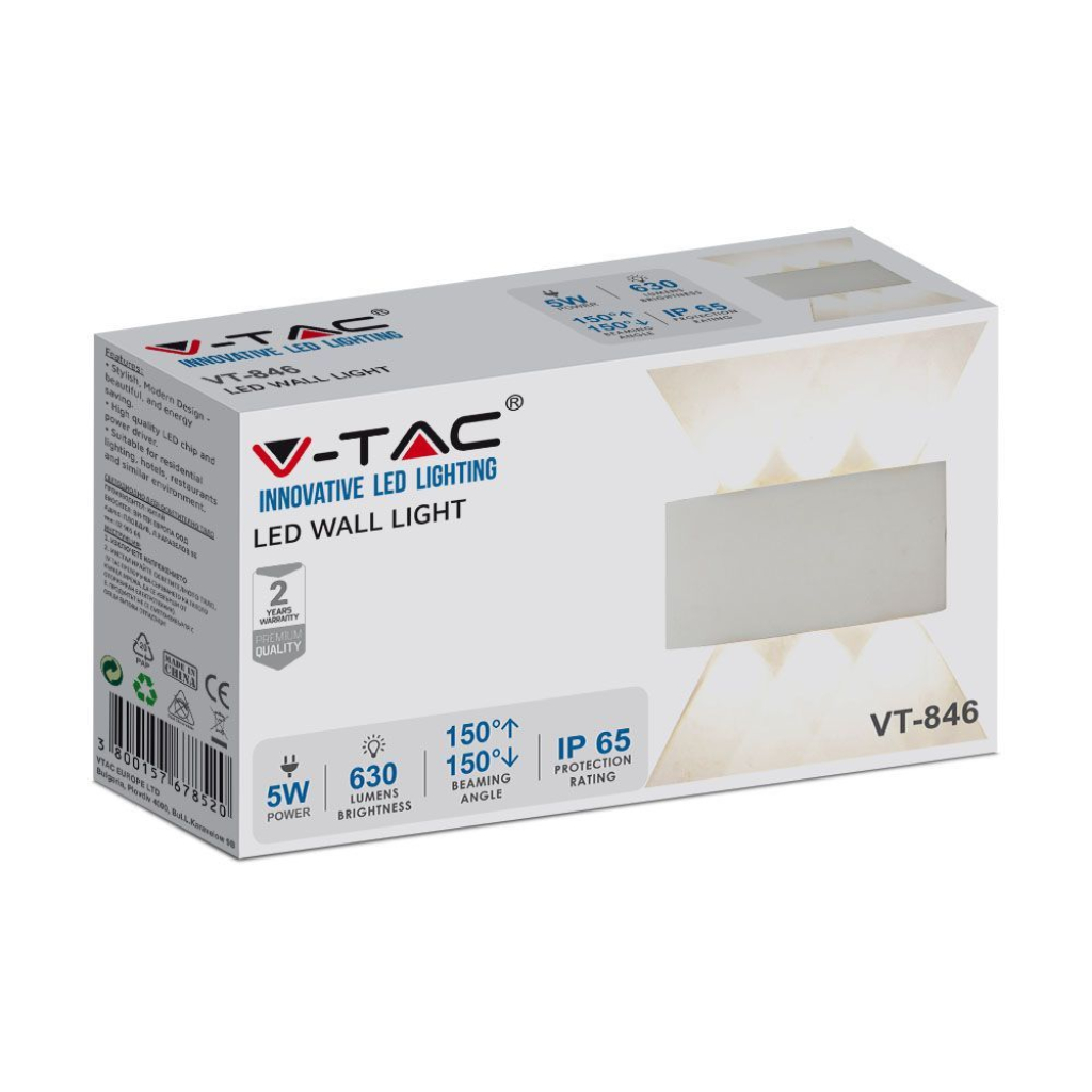 foto del prodotto lampada led a muro da esterno 6w wall light light sand white ip54 3000k