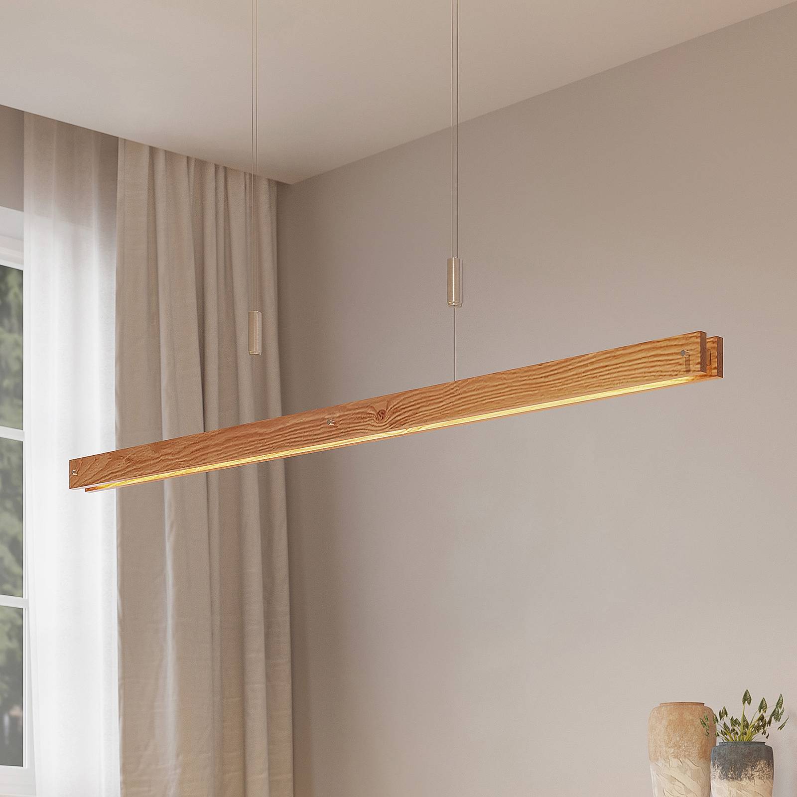 foto del prodotto lampada led a sospensione in legno lindby alimara, legno, lunghezza 138 cm