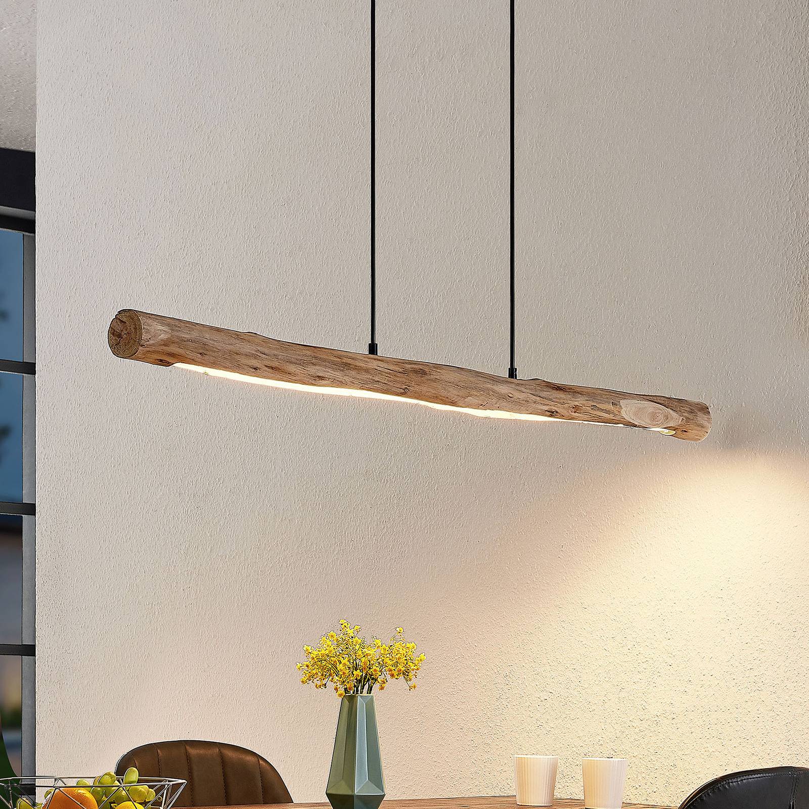 foto del prodotto lampada led a sospensione lindby nekala, nero, legno, lunghezza 120cm
