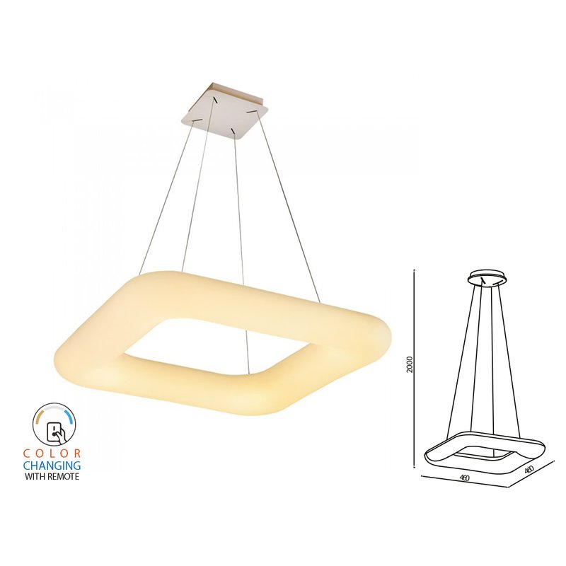 foto del prodotto lampada led a sospensione moderno quadrata cct 460x460mm 40w dimmerabile telecomando 3 in 1 sku-3962
