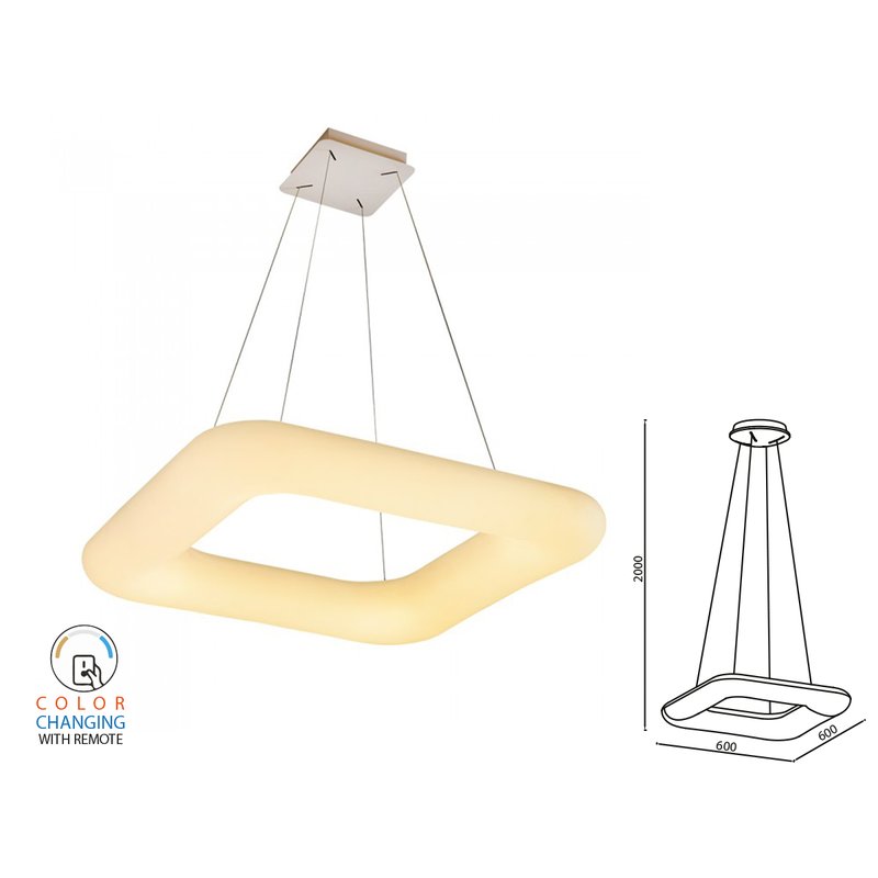 foto del prodotto lampada led a sospensione moderno quadrata cct 600x600mm 42w dimmerabile telecomando 3 in 1 sku 3963
