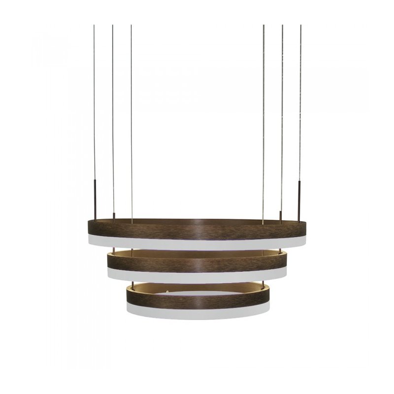foto del prodotto lampada led a sospensione rotonda colore caffe marrone tripli anelli diametro 600mm 500mm 400mm 3000k 80w dimmerabile triac dimmer sku 3991