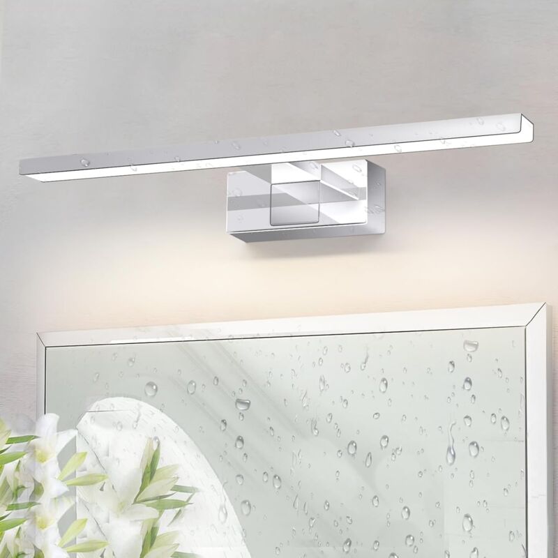 foto del prodotto lampada led a specchio, lampada per guardaroba, lampada da parete per bagno, luce bianca neutra 4000 kelvin, 8w, impermeabile ip44, larghezza 400 mm,