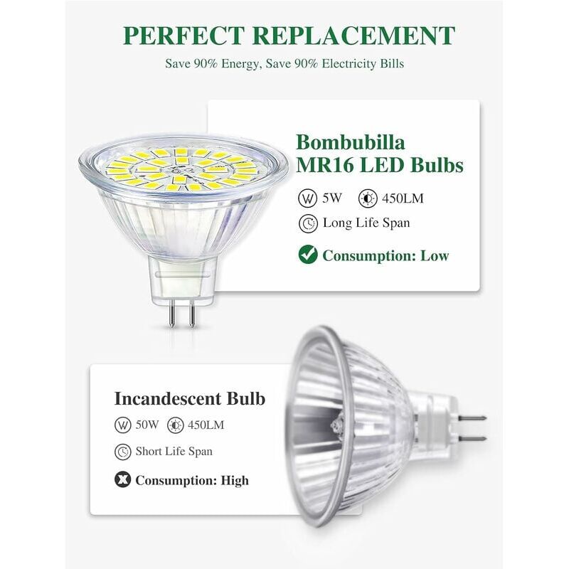foto del prodotto lampada led alovez gu5.3 bianco freddo 6000 k, mr16 led 12 v 5 w, equivalente a 5