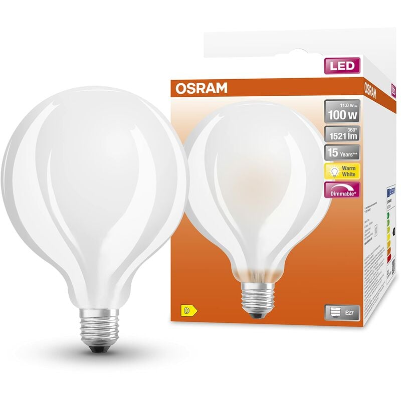 foto del prodotto lampada led attacco e27 bianco caldo 2700 k 12 w ricambio per lampadine da 100 w led star classic globe dimmable osram