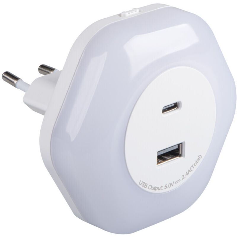 foto del prodotto lampada led bola - 2 porte usb - bianco caldo - presa muraria