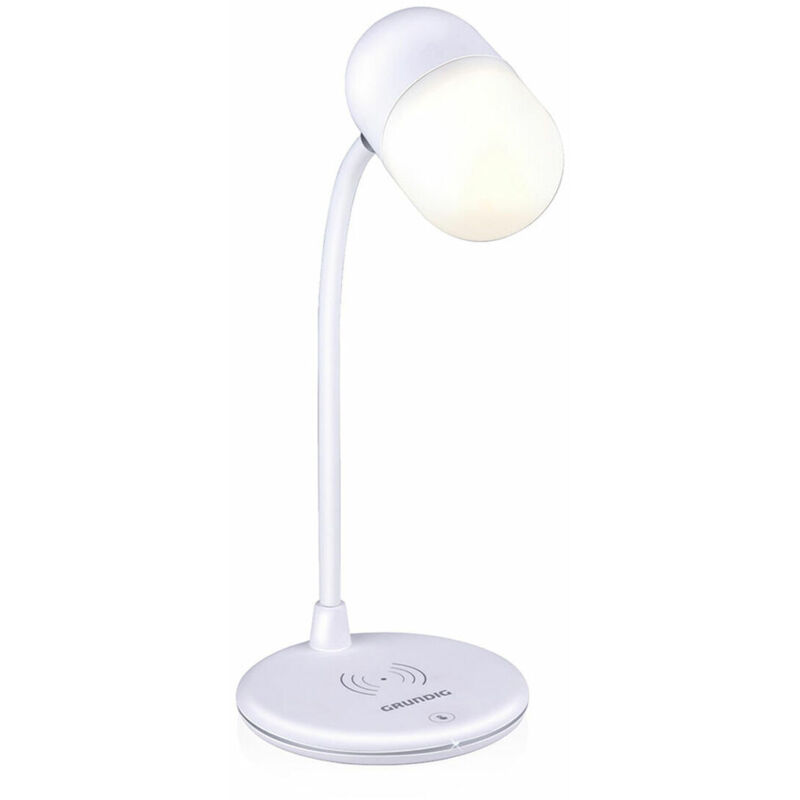 foto del prodotto lampada led con altoparlante e caricabatterie senza fili grundig bianco 10 w 50 lm 12 x 26 cm plastica 3 in 1