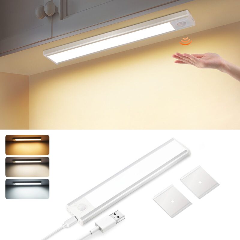 foto del prodotto lampada led con rilevatore di movimento 20 cm illuminazione per armadio regolabile a 3 temperature di colore argento illuminazione sottolavandino