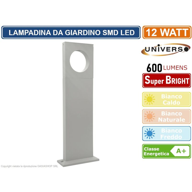 foto del prodotto lampada led da giardino 12w in alluminio bianco con fissaggio a terra ip65 lampione 500mm 600 lumen colore luce bianco naturale