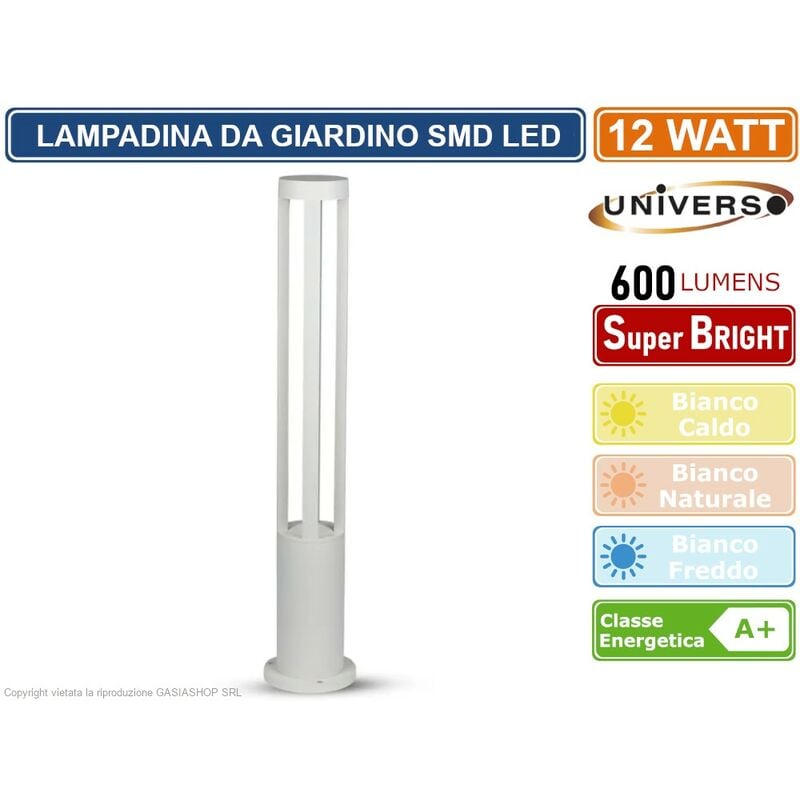 foto del prodotto lampada led da giardino con fissaggio a terra 12w colore bianco 600 lumen da esterno ip65 60cm colore luce bianco freddo