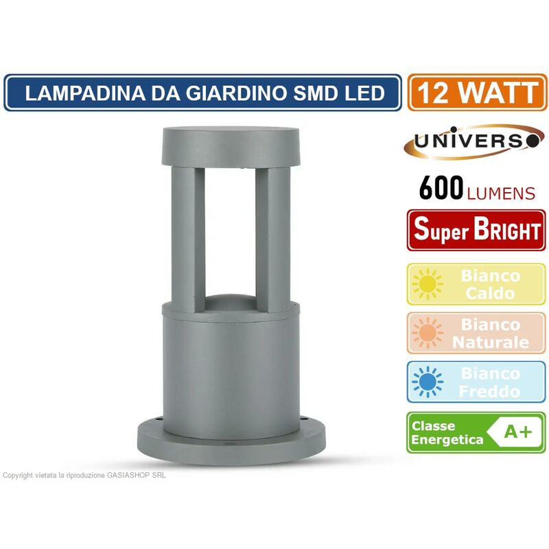 foto del prodotto lampada led da giardino con fissaggio a terra 12w colore grigio 600 lumen da esterno ip65 30cm colore luce bianco freddo