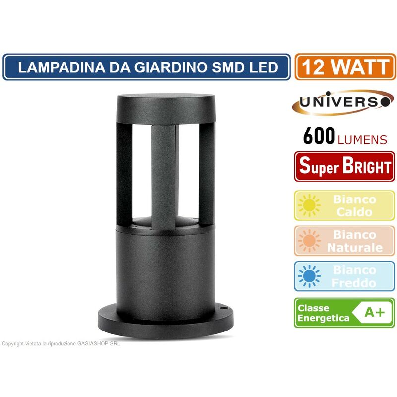 foto del prodotto lampada led da giardino con fissaggio a terra 12w colore nero 600 lumen da esterno ip65 30cm colore luce bianco naturale