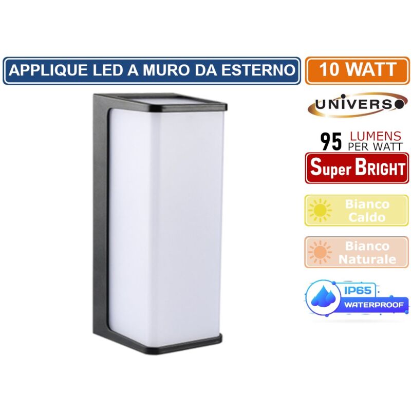foto del prodotto lampada led da muro 10w wall light smd applique nera 950 lumen ip65 colore luce bianco freddo