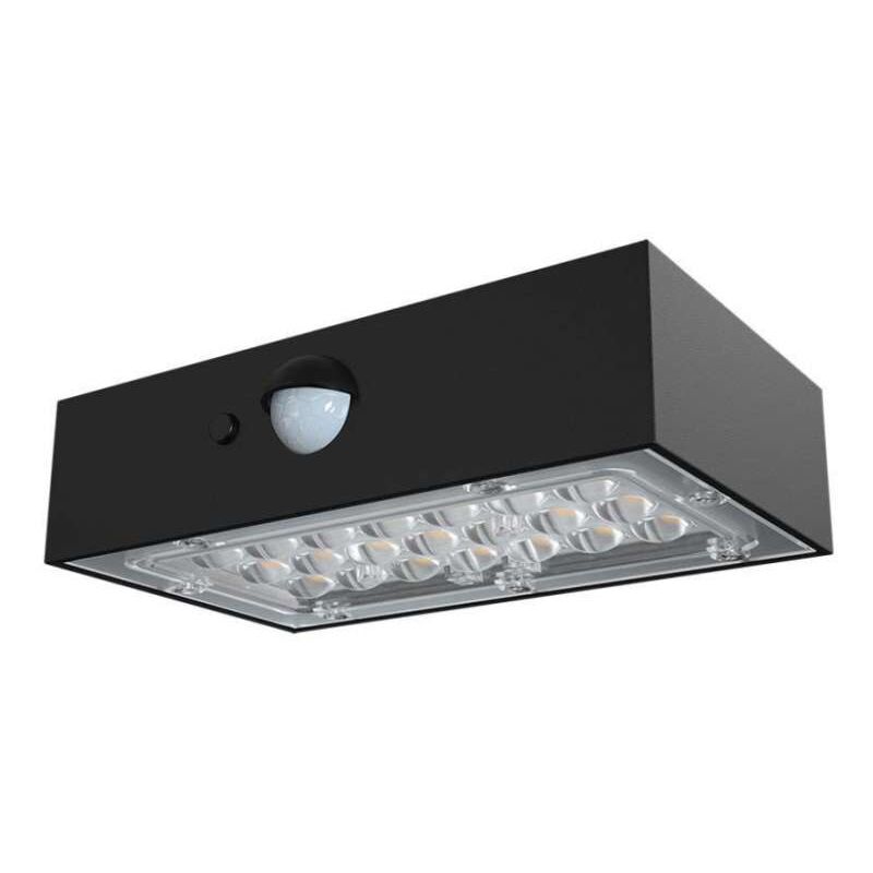 foto del prodotto lampada led da muro 3w con pannello solare e sensore pir colore nero 3000 4000k ip65 v tac