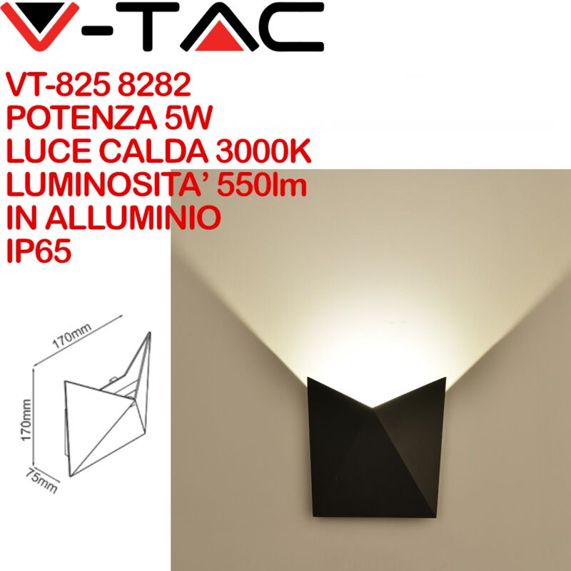 foto del prodotto lampada led da muro a tasca 5w 110lm w colore nero bianco caldo ip65 v tac