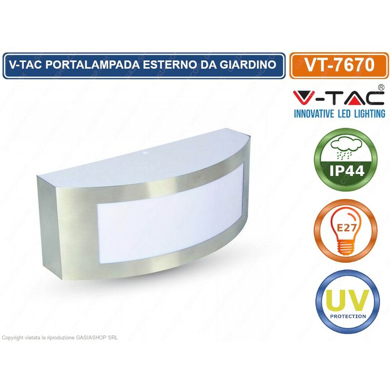 foto del prodotto lampada led da muro arrotondata con portalampada e27 max 15w colore grigio ip44 v tac