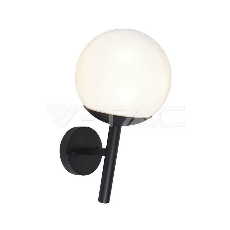 foto del prodotto lampada led da muro con sfera opale e portalampada e27 colore nero opaco ip44 v tac