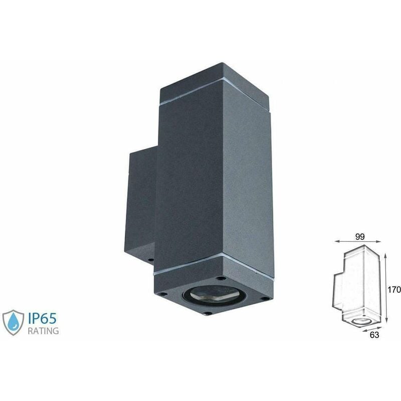 foto del prodotto lampada led da muro portalampada gu10 doppio fascio, grigio ip44 v tac