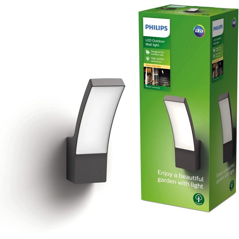 foto del prodotto lampada led da parete, per esterni, grado di protezione ip44, luce bianca calda 2700k, antracite - philips