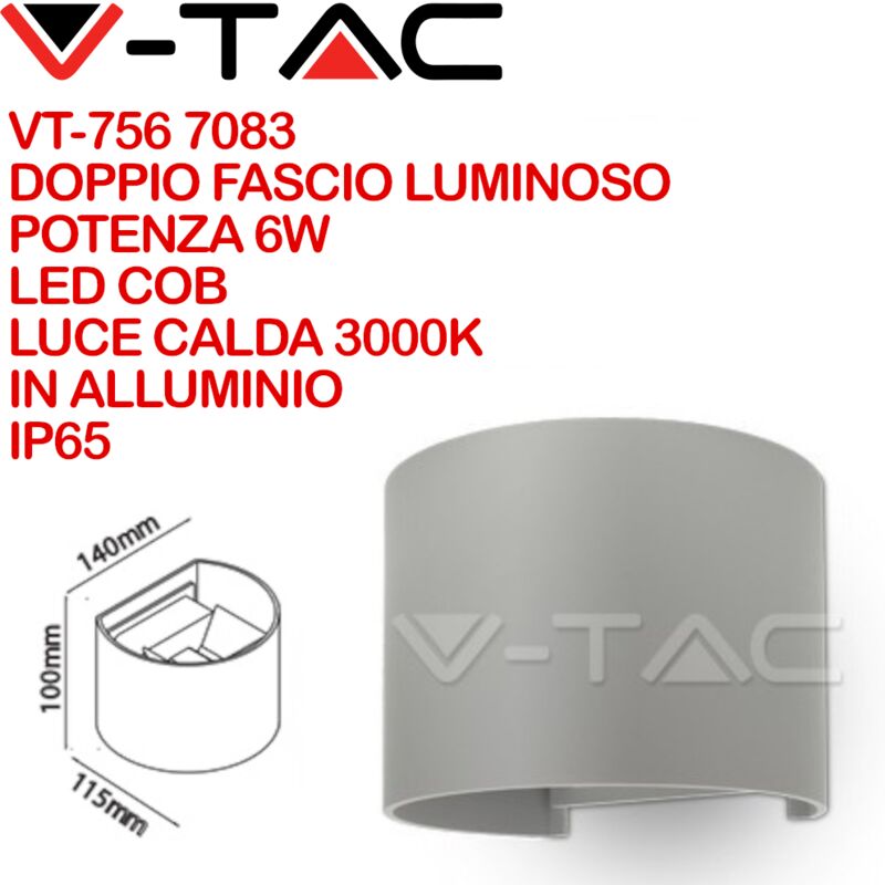 foto del prodotto lampada led da parete semicerchio applique doppio led 6w 110lm w grigio satinato fascio regolabile luce bianco caldo 3000k sku 7083 v tac