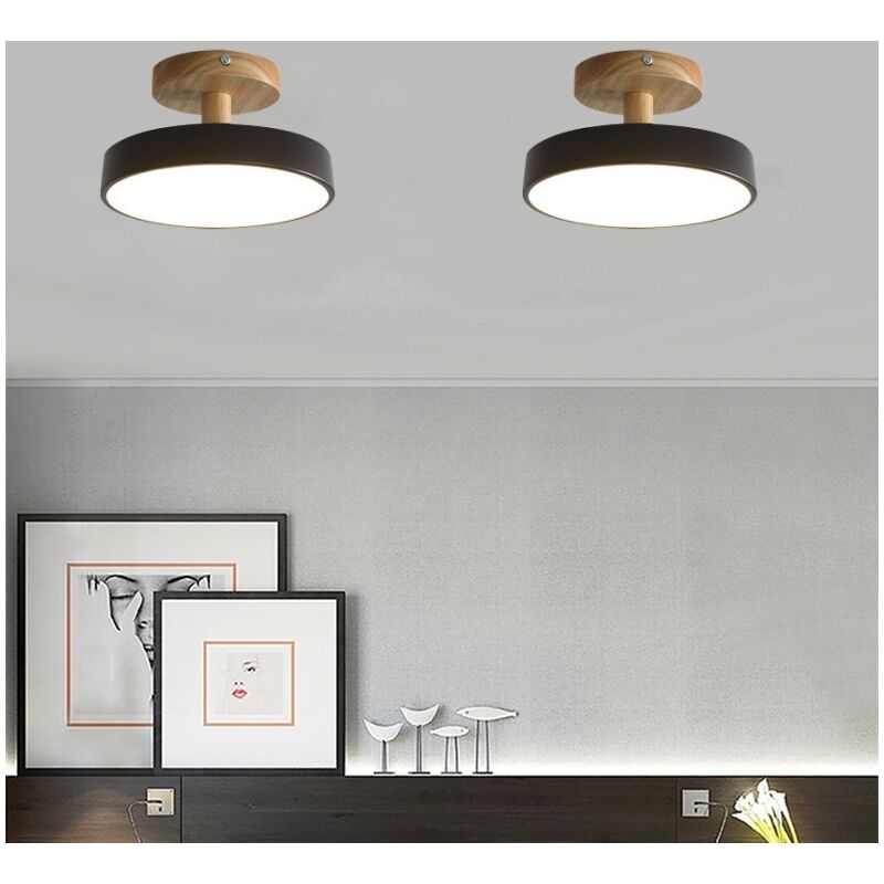foto del prodotto lampada led da soffitto moderna plafoniera con paralume semplice in metallo nero 12w 18cm 2pcs luce bianco fredda